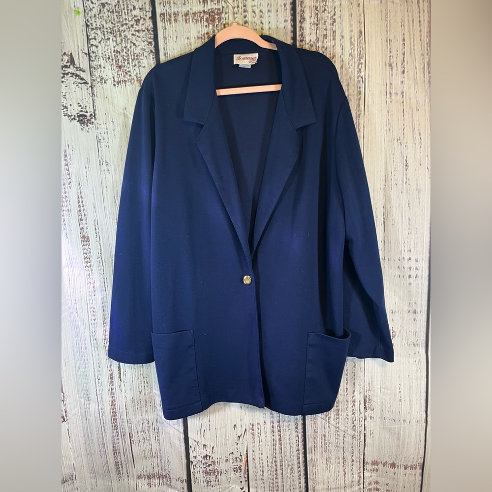 Joanna Plus Vintage Blazer, Button Close, Plus Size 22W, Dark Blue, With Pockets
